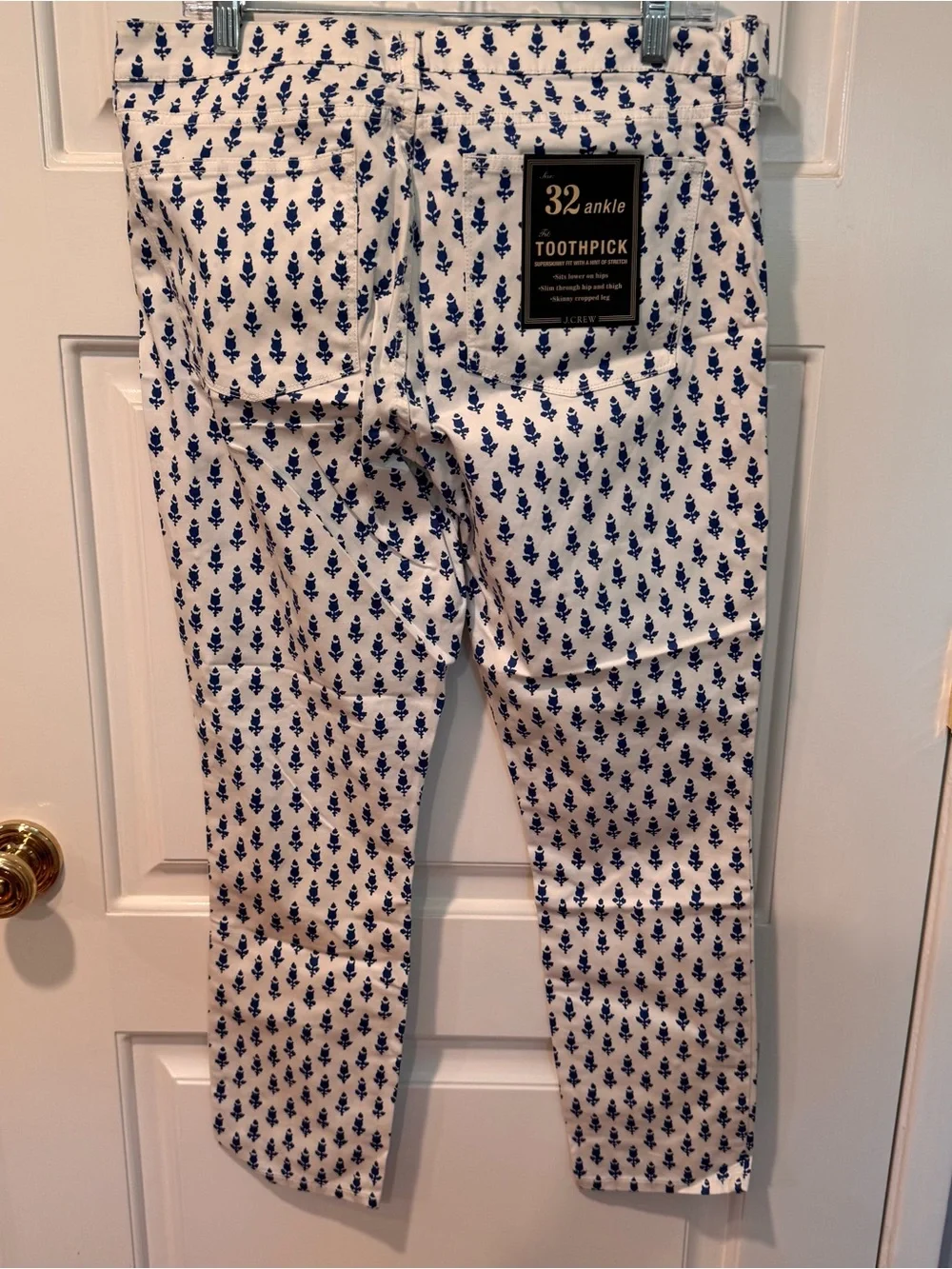 J. Crew White Ankle Toothpick Pants with Blue Floral Print
